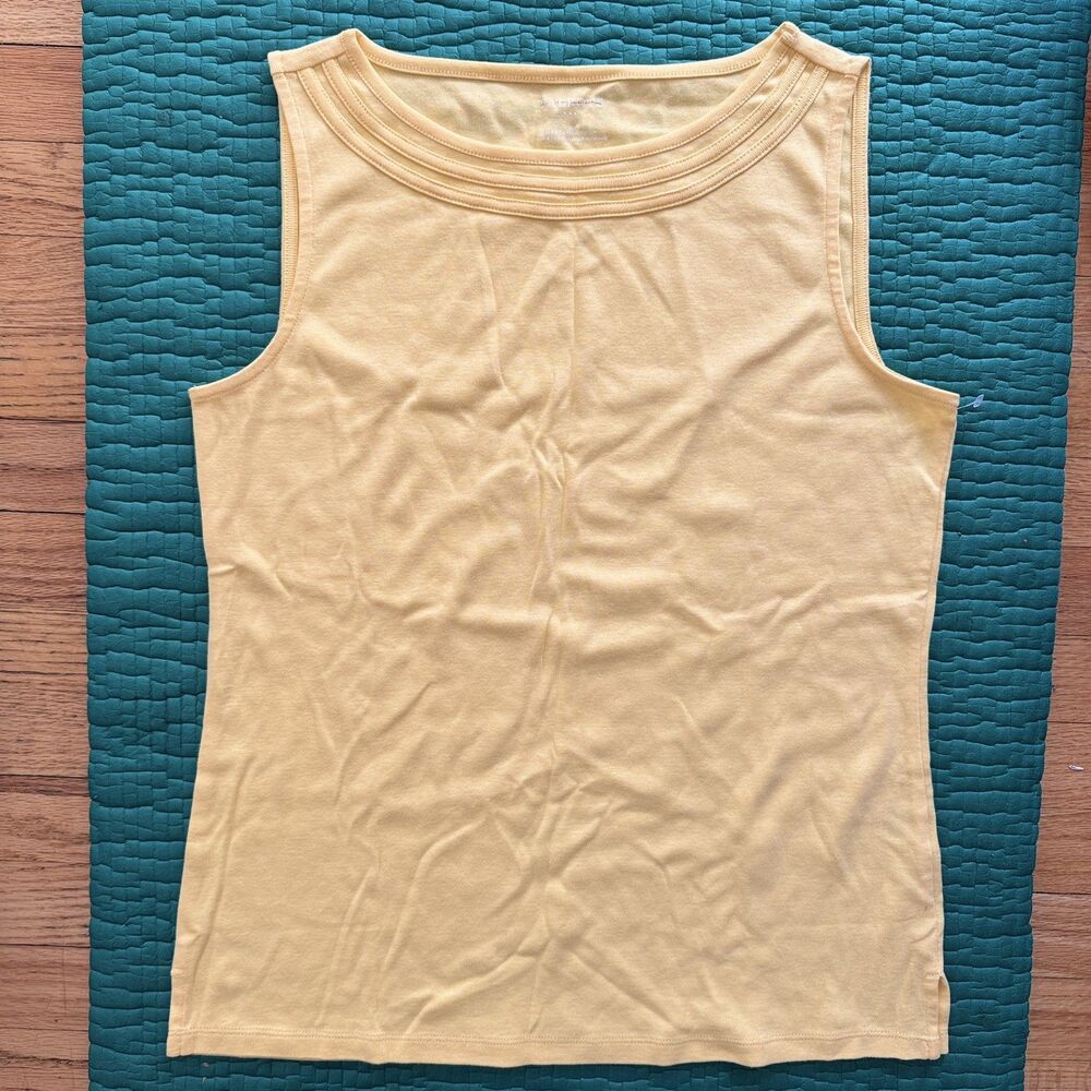 NEW Talbots L Yellow Sleeveless Knit Cotton Tank Top Decorative Trim Pullover